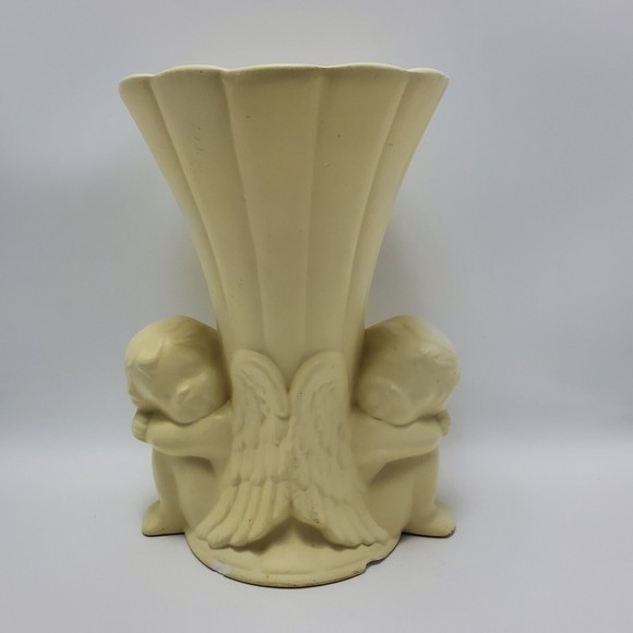Made in Canada Double Cherub Decorative Vase Ceramic Pottery 10.5 Inches - Picture 11 of 12